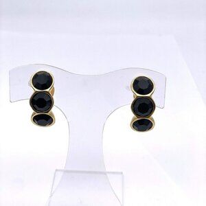 S.A.L.O Gem Stone Clip-On Earrings Black Signed
